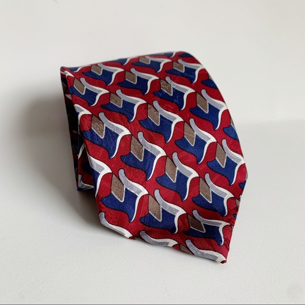 Oscar de la Renta Silk Necktie Geometric Pattern Multicolor